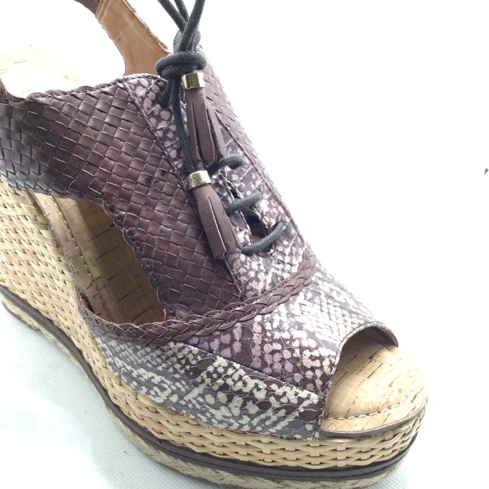 Sam Edelman Tinely Brown Snake Print Lace Up Platform Wedge Sandal Size 10M